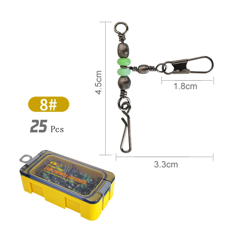 8 # 10 # Luyamu Shrimp Fishing Group Luminous Ball Bearing Rolling and Rotating Solid Ring Buckle Set Pin Set Fishing Connector Peaceful Pleasures Health and Wellness No.8-Yellow-25Pcs