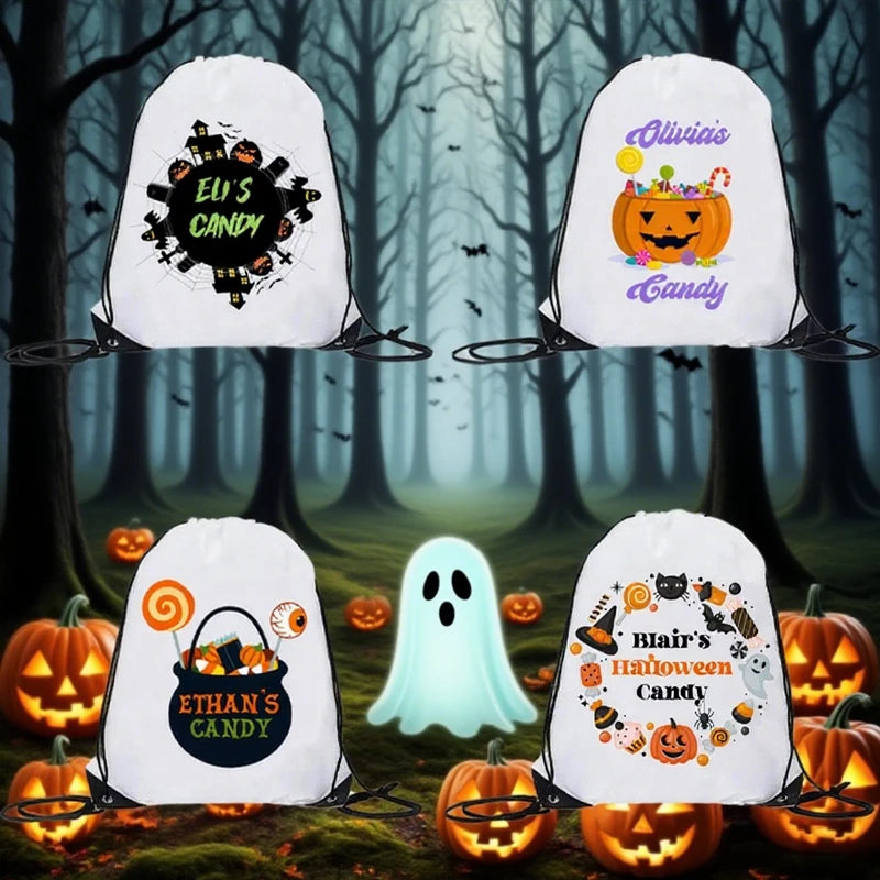 Personalized Halloween Drawstring Backpack | Custom Trick or Treat Bag Personalized Drawstring Bag Peaceful Pleasures Health and Wellness