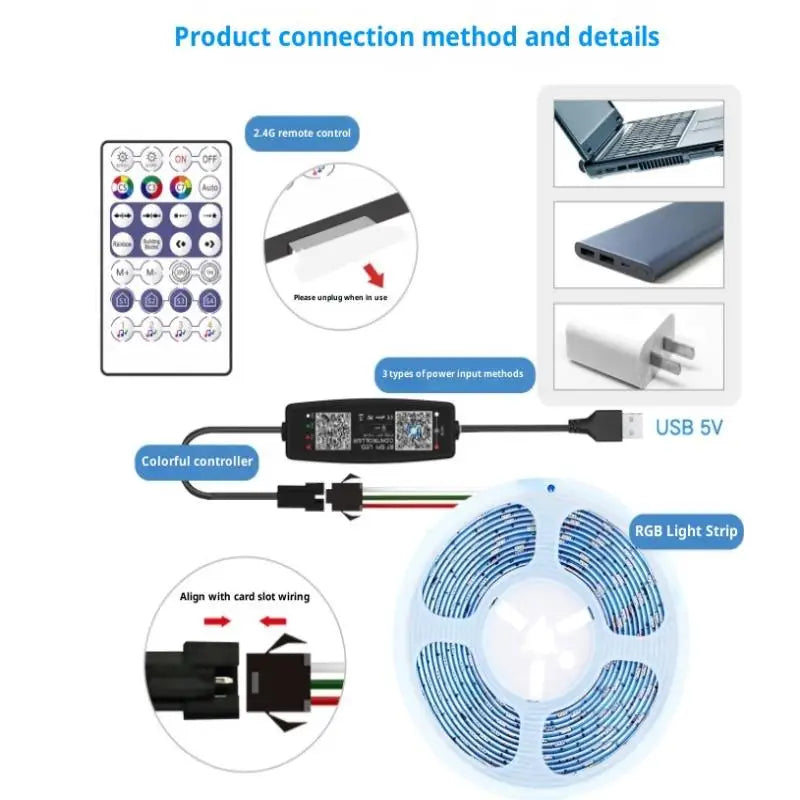 WS2812B Bluetooth LED Controller – App & Music Sync, USB 5V