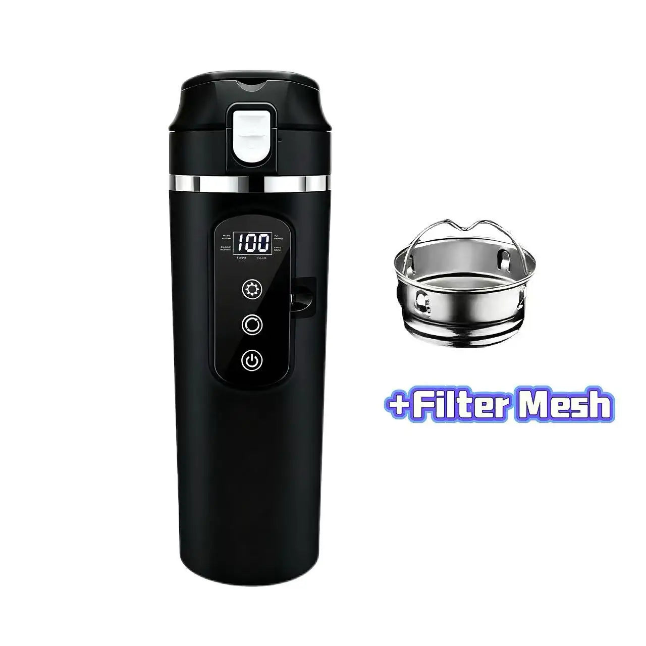 Car Electric Kettle 12V/24V Universal Heating Cup 304 Stainless Steel 500ML Capacity Constant Temperature Unrestricted Current Peaceful Pleasures Health and Wellness Black Filter Mesh