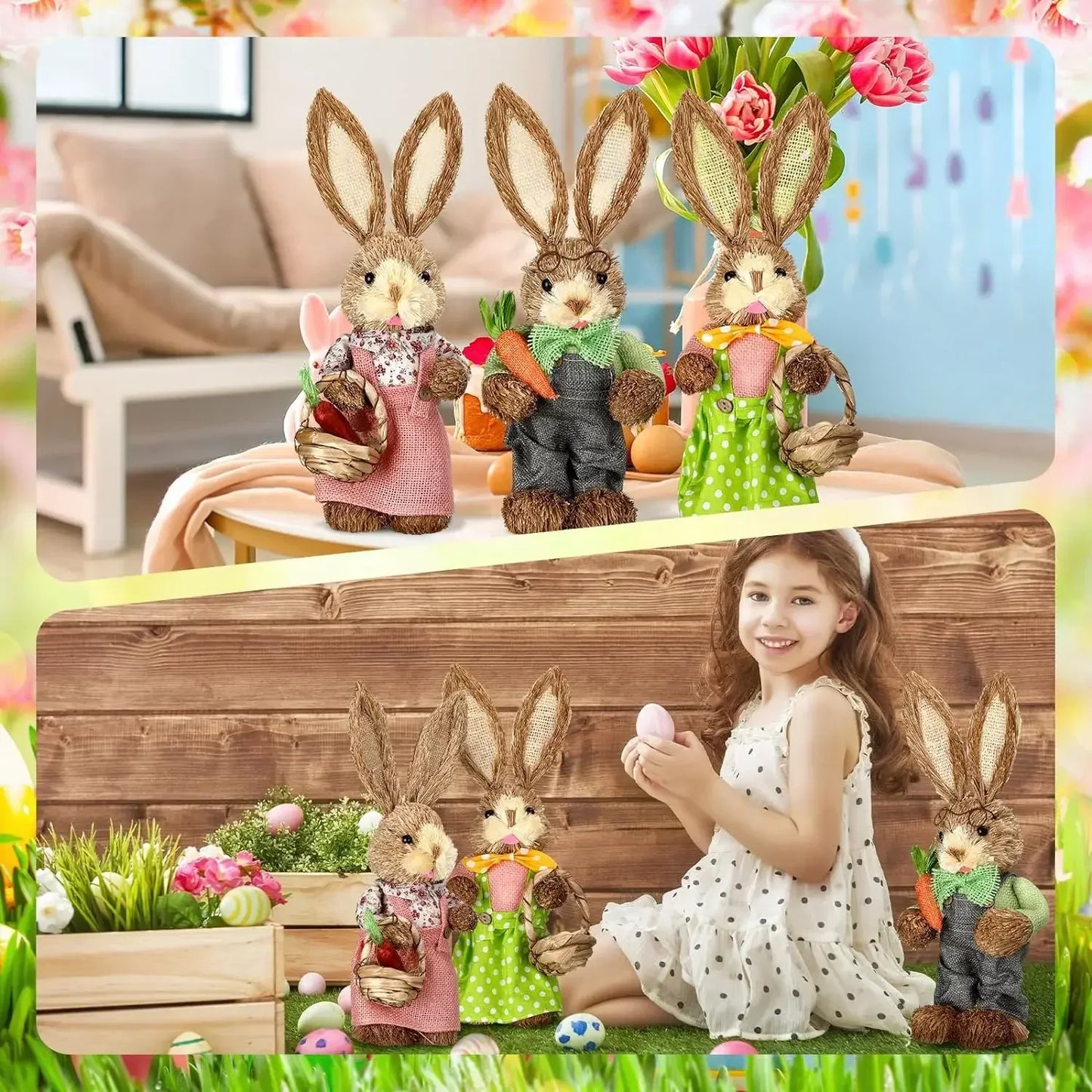 Handmade Straw Easter Bunny Ornament | Rustic Spring Decor