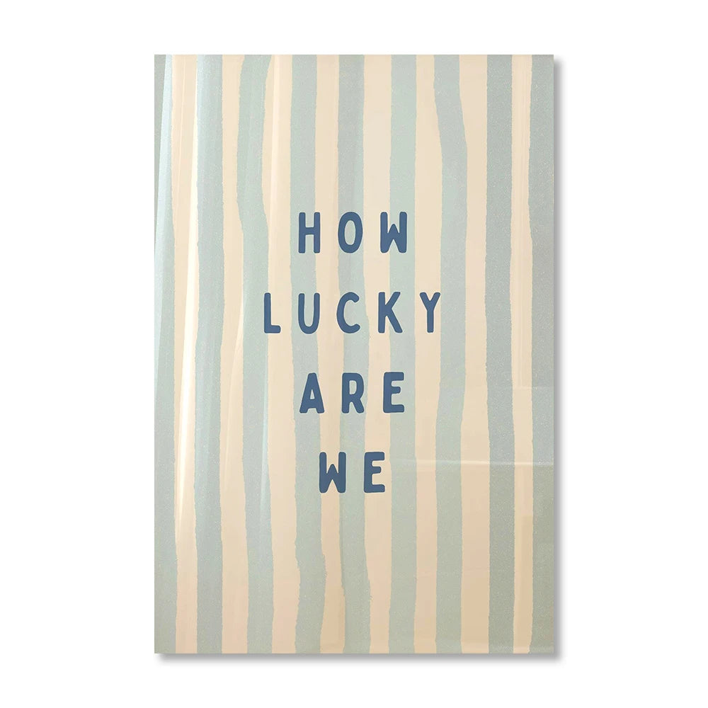 1 Piece of Frameless How Lucky Are We Wall Stripe Art Printing,Fashion Retro Aesthetic Poster,Apartment Digital Printing Deco Peaceful Pleasures Health and Wellness TT266-5 40x60cm Unframed
