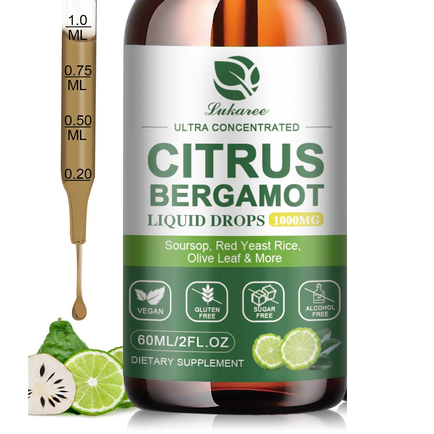 Citrus Bergamot Liquid Drops with Soursop, Red Yeast Rice & Olive Leaf – Wellness Support | 60ml Peaceful Pleasures Health and Wellness 60ml 2bottles United States