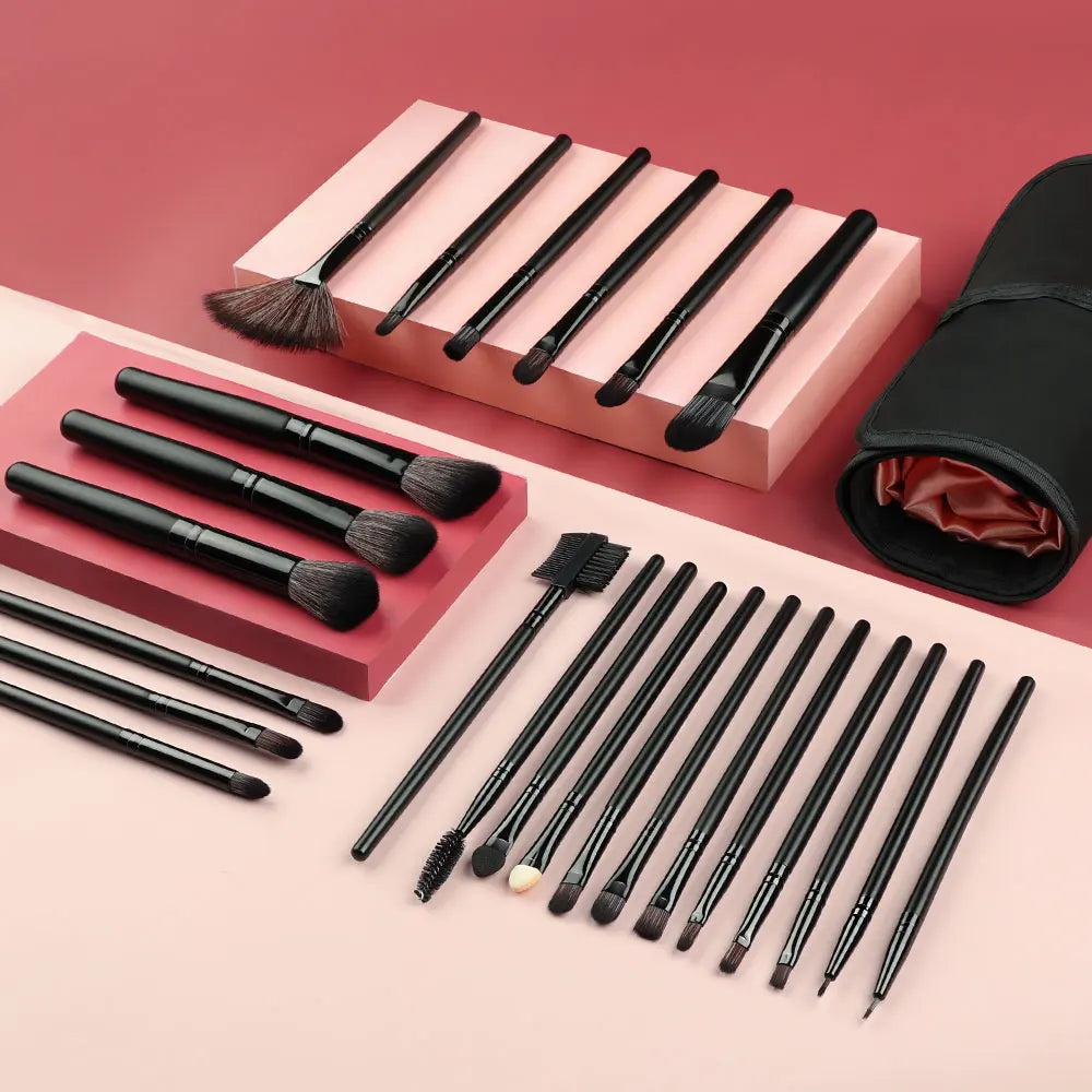 24-Piece Professional Black Makeup Brush Set with Bag