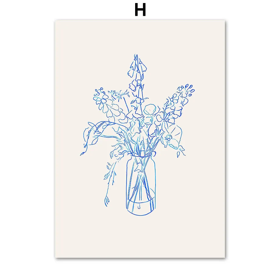 Blue Striped Girl Book Vase Abstract Canvas Wall Art Print