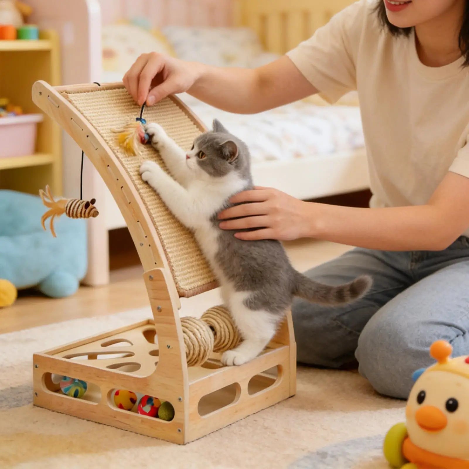 Cat Scratch Padwith Ball Maze Vertical Cat Scratcher Furniture Protector Toys for Home Living Room Apartment Dorm Corner Peaceful Pleasures Health and Wellness