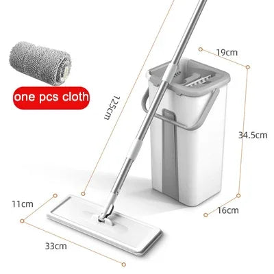 Flat Squeeze Mop with Bucket – 360° Rotating Microfiber