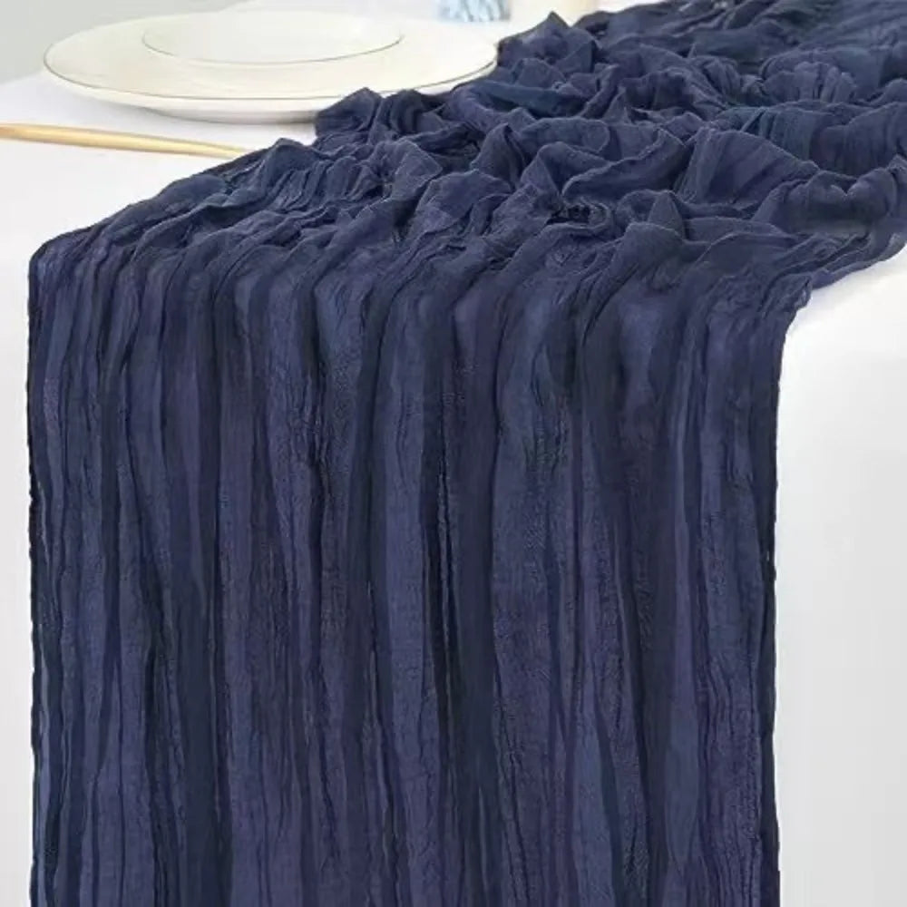 Crepe Table Runner Pleated Polyester Washable 180/300/400cm