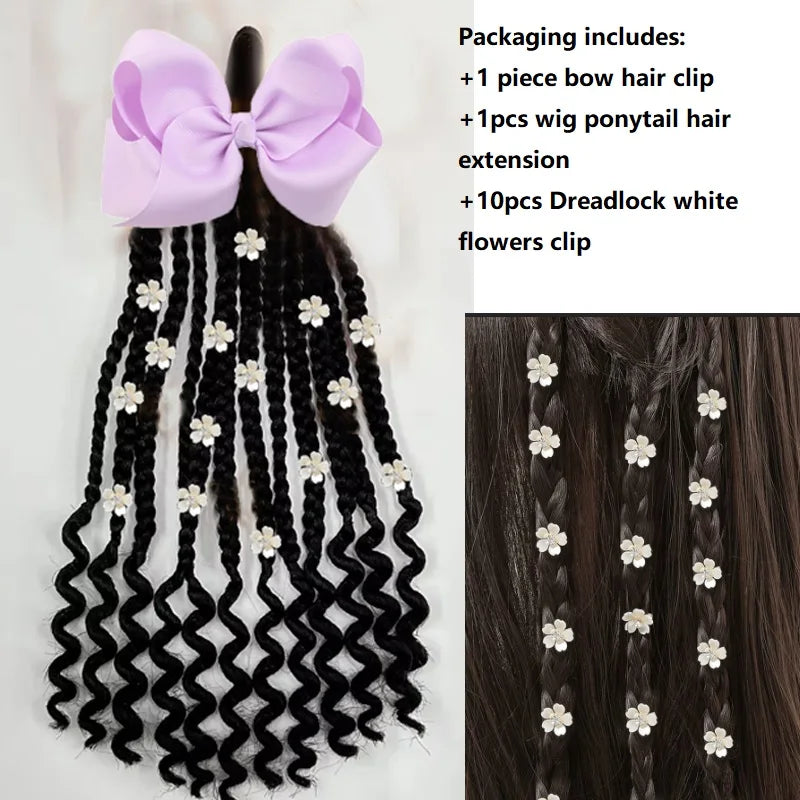 Kid Ponytail Braid Hair Extensions with Curly Ends - Elastic with Butter/ Dreadlock Hair Beads- Protective Hairstyle Detachable Peaceful Pleasures Health and Wellness Dreadlock Hair Bea 3