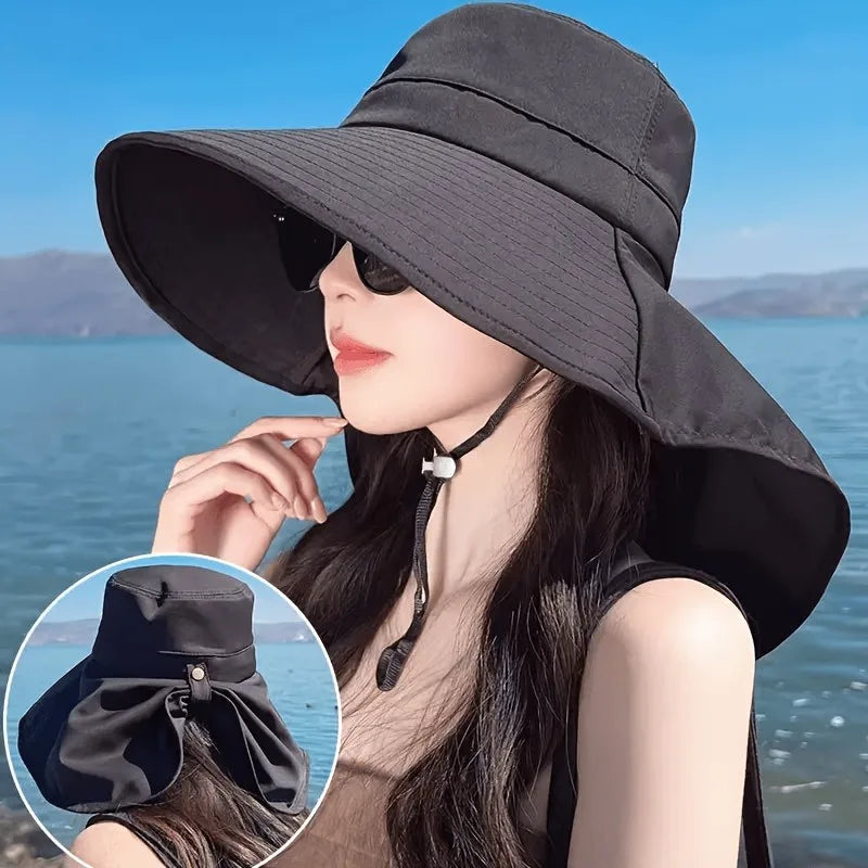 Wide Brim Sun Hat UV Protection Face Neck Cover | Unisex Wide Brim Sun Hat Peaceful Pleasures Health and Wellness black