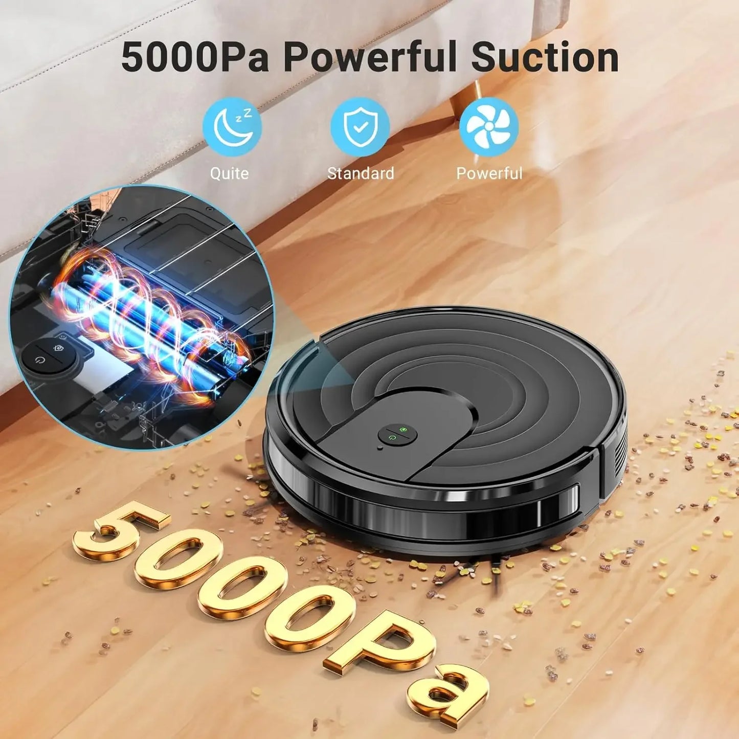 Robot Vacuum Mop Combo, 5000Pa Strong Suction, 130 Min Runtime, Slim Low Noise, Wi-Fi App Alexa Control for Hard Floors Carpets Peaceful Pleasures Health and Wellness