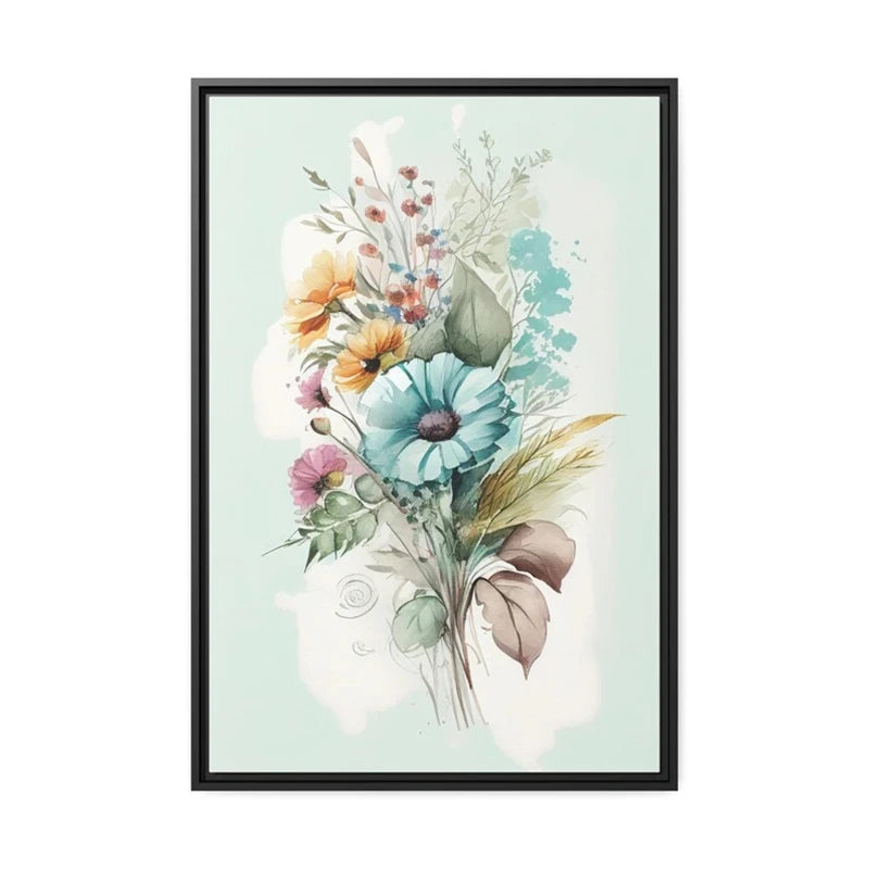 Colorful Flowers Watercolor Canvas Wall Art Print | Unframed