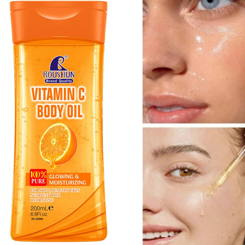200ml Roushun VITAMIN C Body Oil Body Skin Care Oil Moisturizing Hydrating Care Suitable for All Seasons Body Face Hand Peaceful Pleasures Health and Wellness