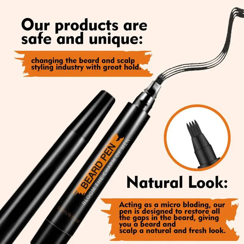4-Tip Beard Filler Pencil – Waterproof Men's Beard & Brow Pen