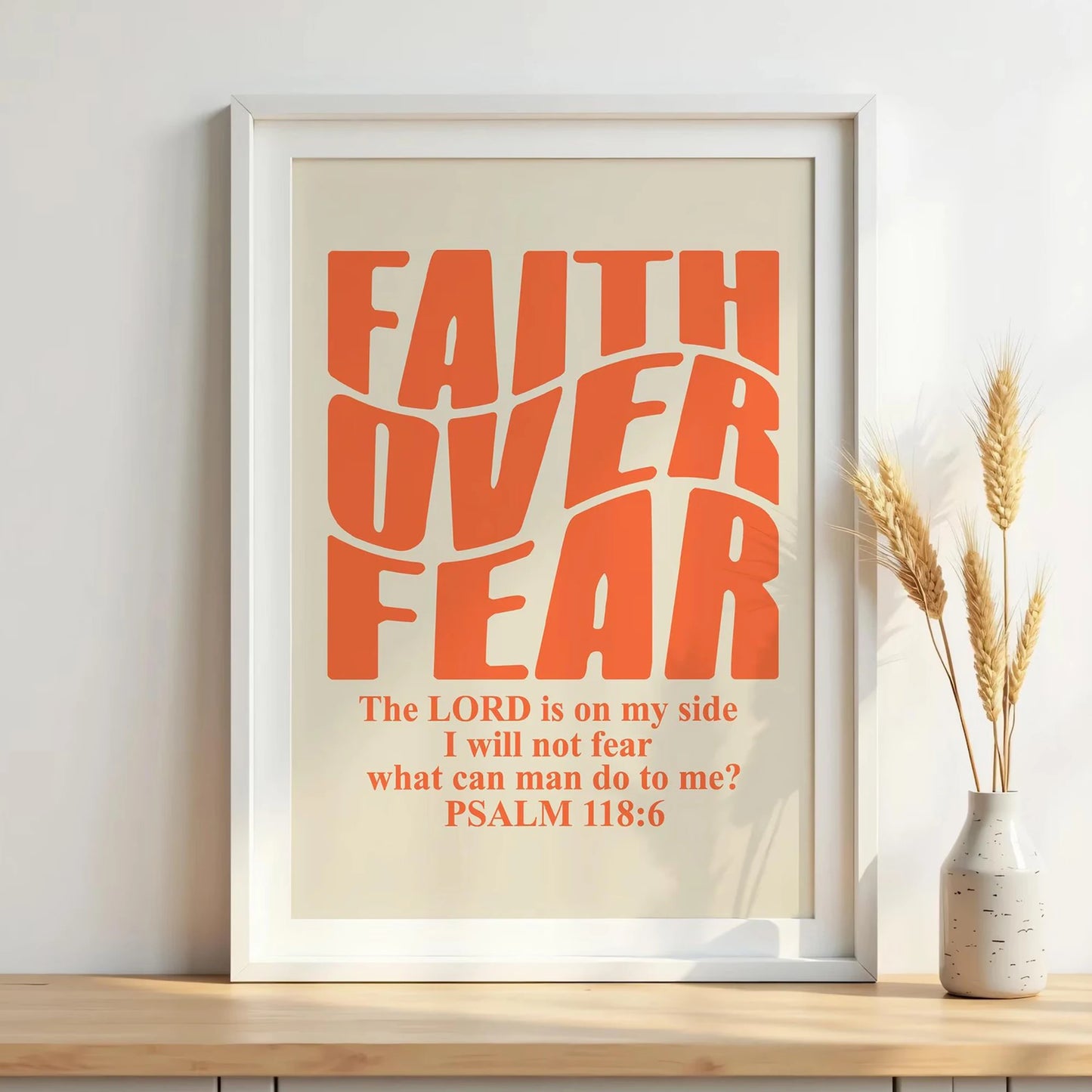 Retro Christian Psalm Scripture Faith Over Fear Wall Art Print Canvas Painting Poster Picture For Living Room,Bedroom Home Decor Peaceful Pleasures Health and Wellness G3436-2 30x40cm Black Frame