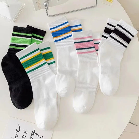 Striped Cotton Crew Socks Korean Streetwear Mid-Calf 10 Pairs Cotton Crew Socks Peaceful Pleasures Health and Wellness