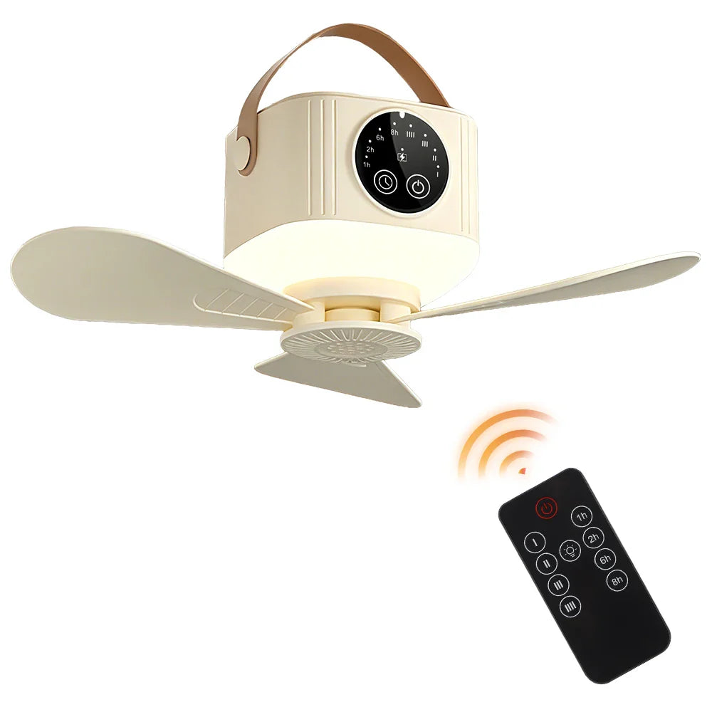 AFDEAL 7200mAh Portable Ceiling Fan – LED, Remote & Timer
