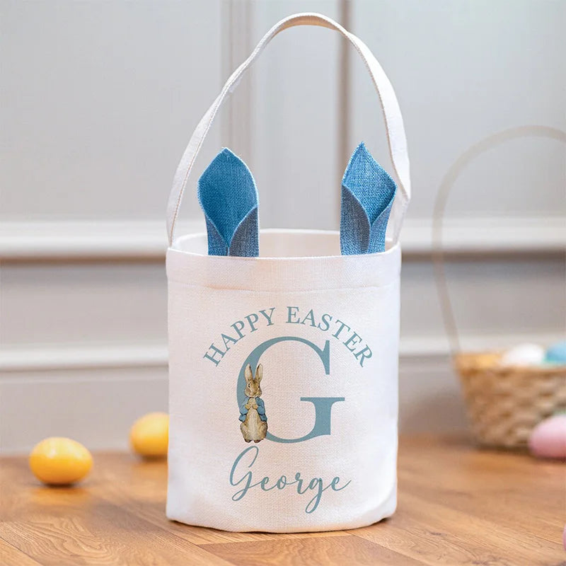 Personalized Easter Bunny Basket | Kids Egg Hunt Bucket Easter Gift Basket Peaceful Pleasures Health and Wellness