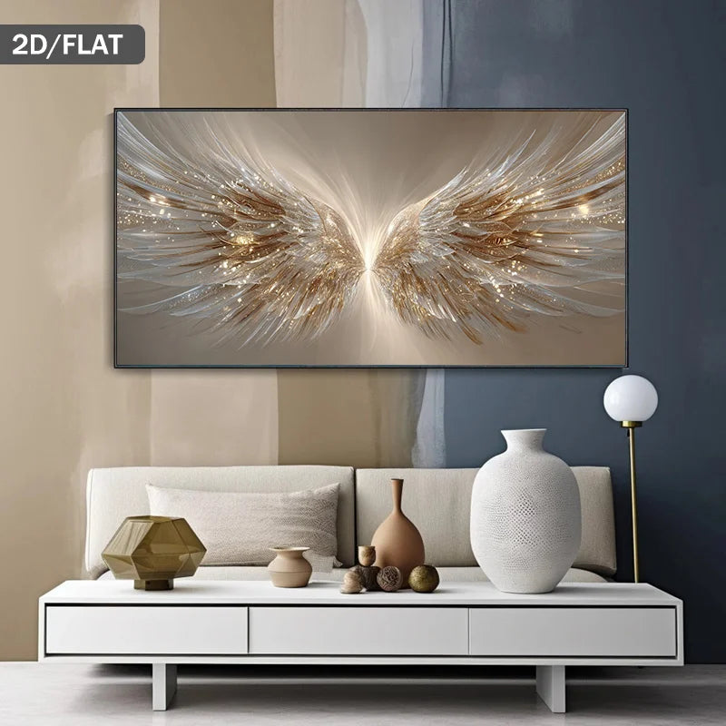 Modern Abstract Golden Angel Wings Canvas Painting - Wall Art Poster, Luxury Decor for Living Room, Bedroom, Dining Peaceful Pleasures Health and Wellness
