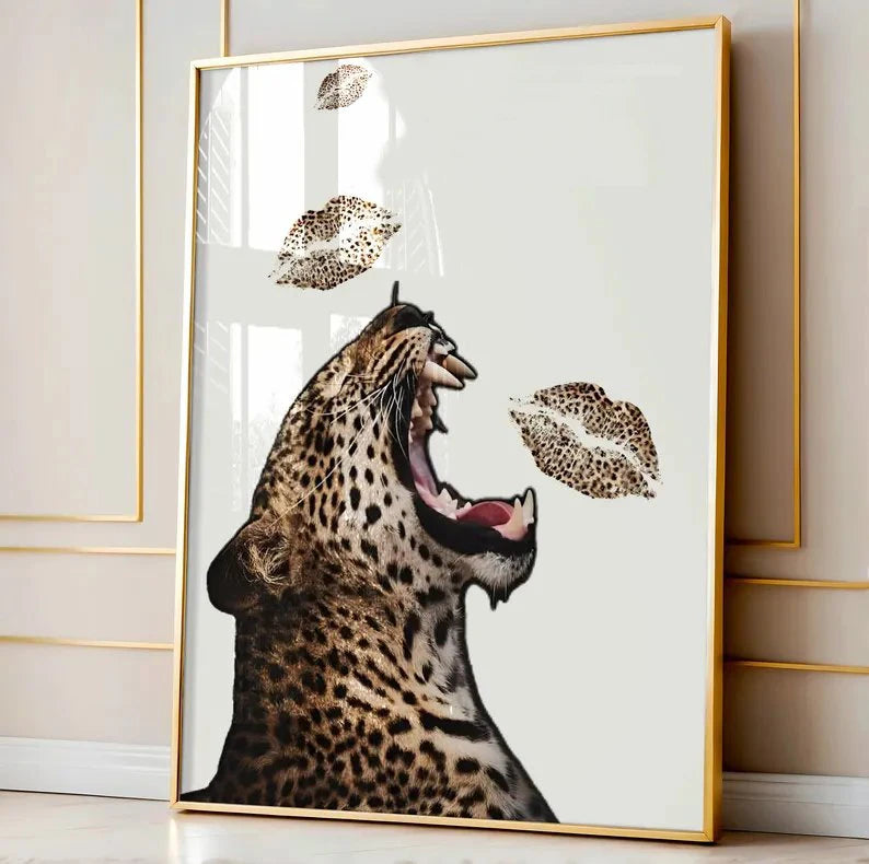 Leopard Print 8 Ball Canvas Wall Art | Black & White Poster