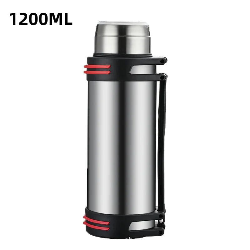 Outdoor travel, camping - stainless steel vacuum insulated bottle - large capacity thermos flask - keeps warm or cold Peaceful Pleasures Health and Wellness 1200ml