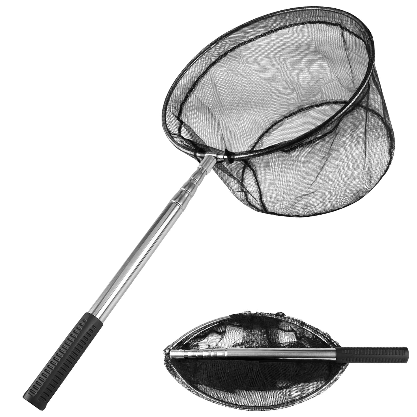 Fishing Net with Handle 43-155CM Extension Rod Adjustable Stainless Steel Handle Foldable Landing Net for Steelhead Salmon Bass Peaceful Pleasures Health and Wellness Round