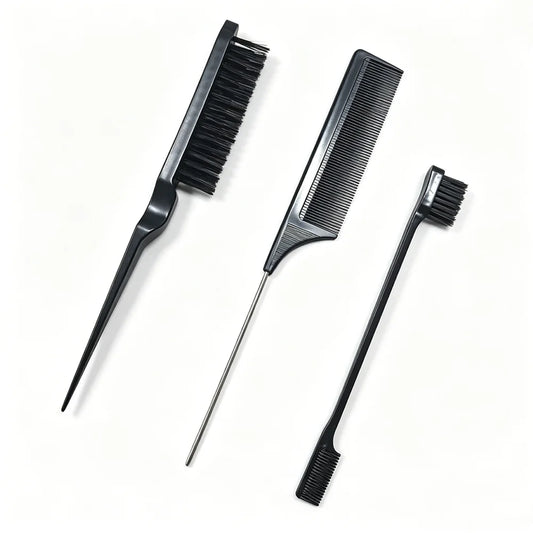 3-Piece Hairdressing Brush Kit – Teasing, Edge & Braiding Combs Hair Styling Brush Set Peaceful Pleasures Health and Wellness