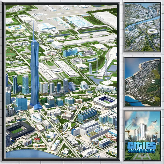 Game C-Cities: Skylines Poster HD Self Adhesive Waterproof Wall Art Ideal for Home Office Dorm Bedroom Great Gift Peaceful Pleasures Health and Wellness