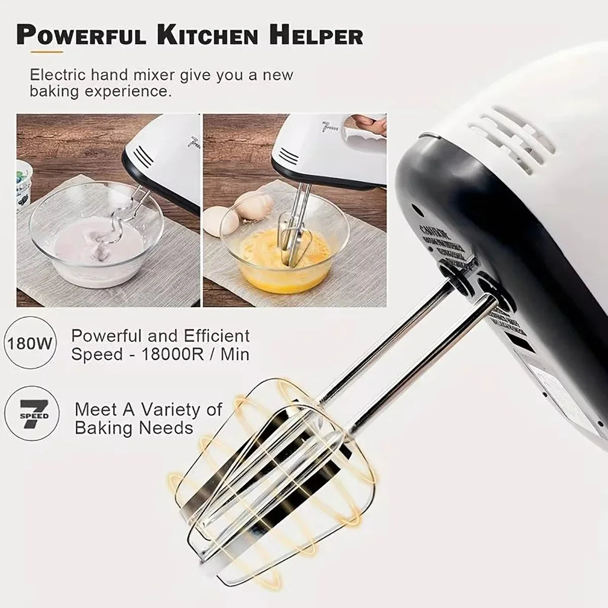 7-Speed Handheld Electric Egg Beater & Cream Mixer