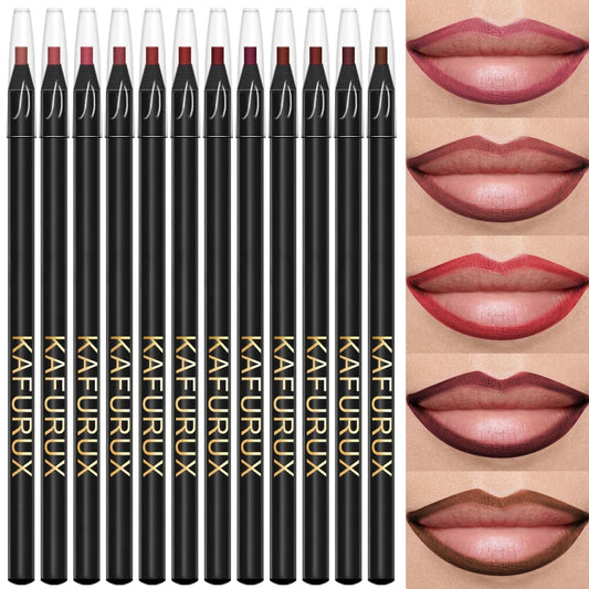 KAFURUX Waterproof Matte Lip Liner | 12 Colors, Long-Lasting Lip Liner Pencil Oasis Select