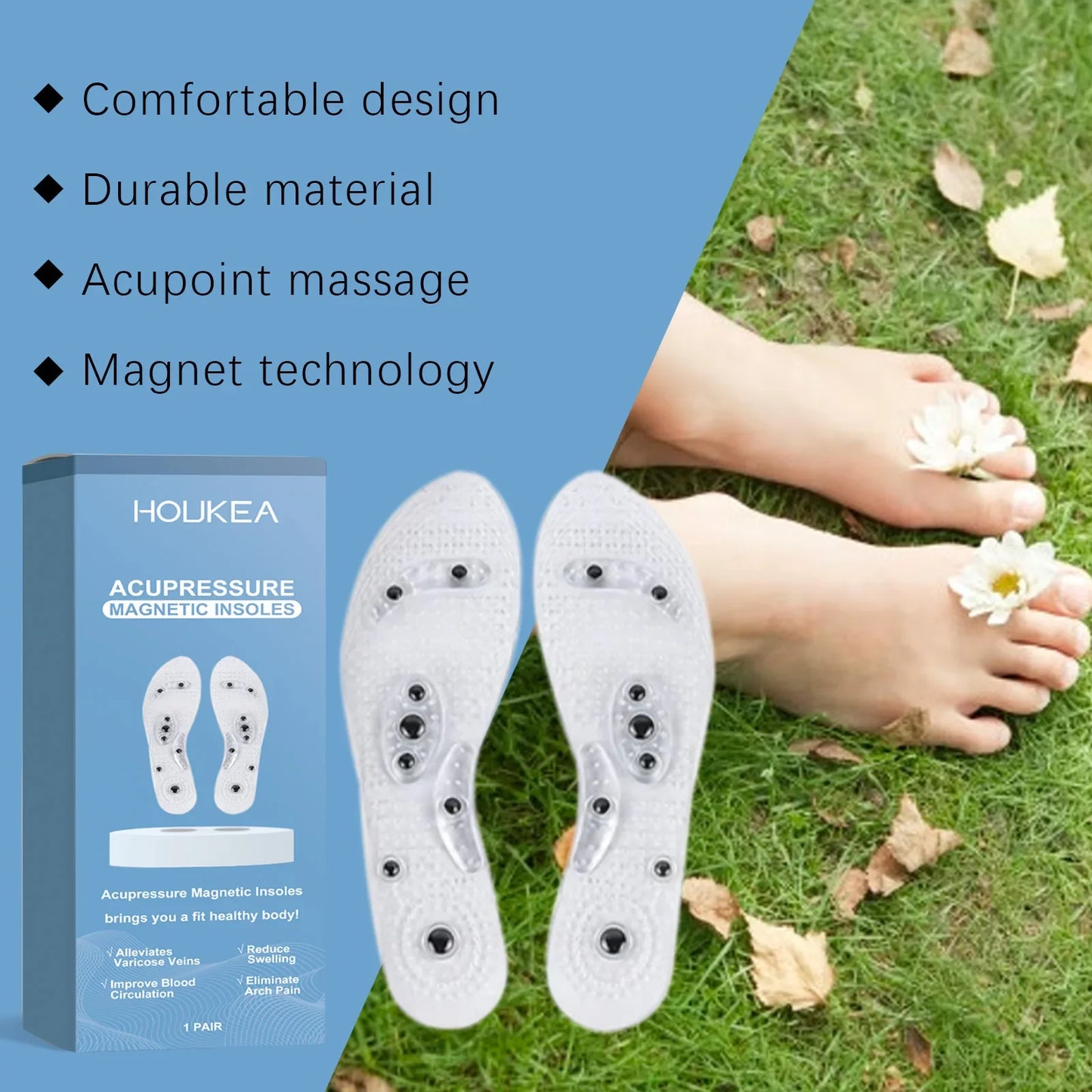 HOUKEA Acupressure Magnetic Insoles – Foot Pain & Fatigue Relief