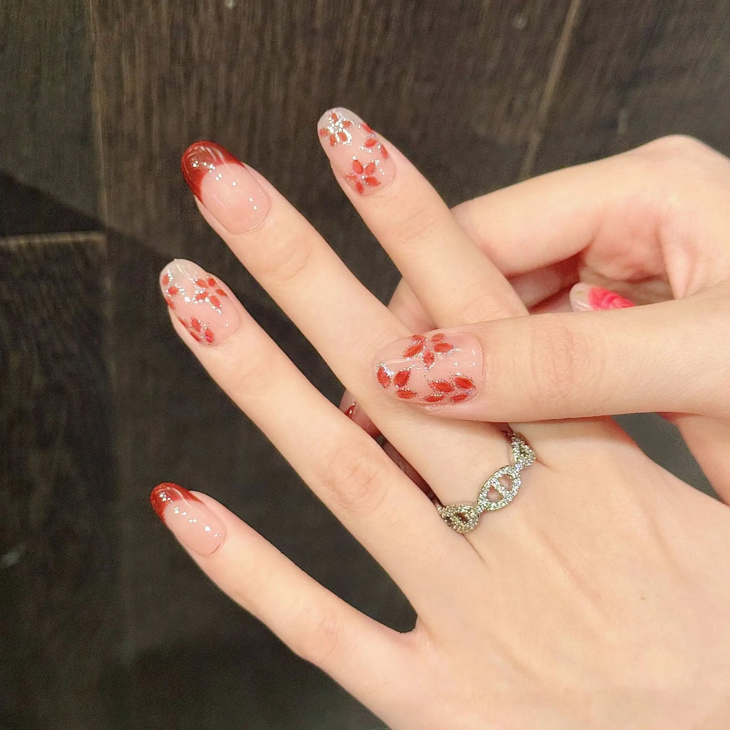 Red Rose French Press-On Nails | Short Round Full Cover 10pcs