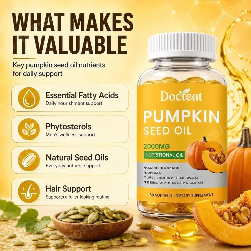 Pumpkin Seed Oil 2000mg Softgels – Men's Wellness, 60ct