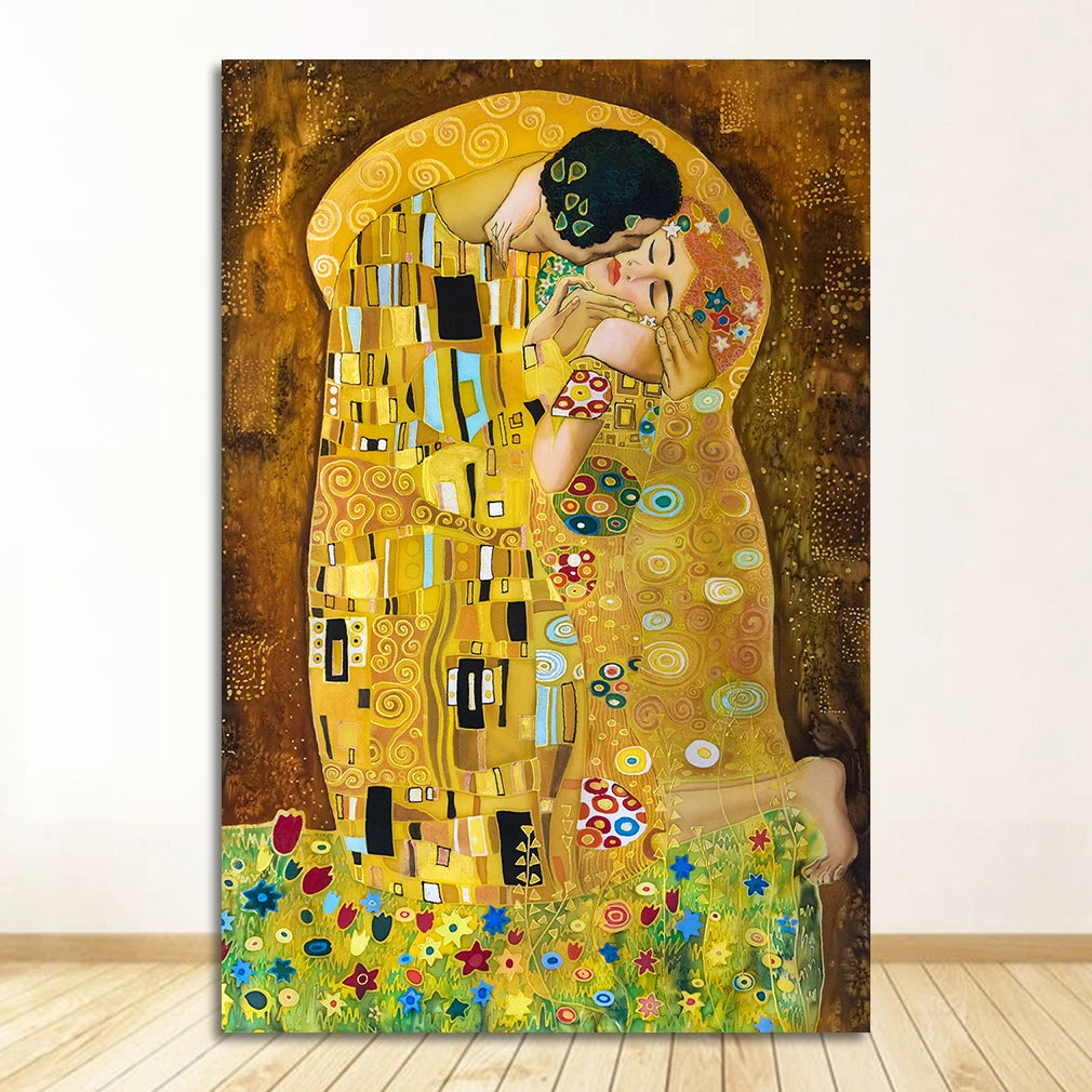 Abstract Oil Painting on Canvas Print Poster Modern Art Wall Pictures For Living Room Cuadros Classic Artist Gustav Klimt kiss Peaceful Pleasures Health and Wellness 1947-01 40x60cm Unframed