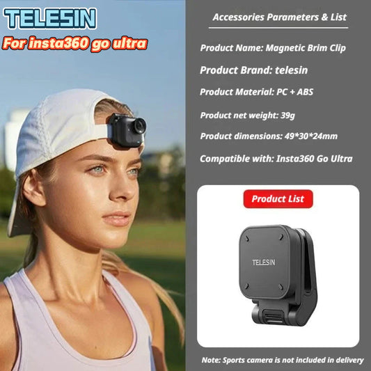 Magnetic Brim Clip for Insta360 Go Ultra | POV Hat Mount Camera Mount Clip Oasis Select