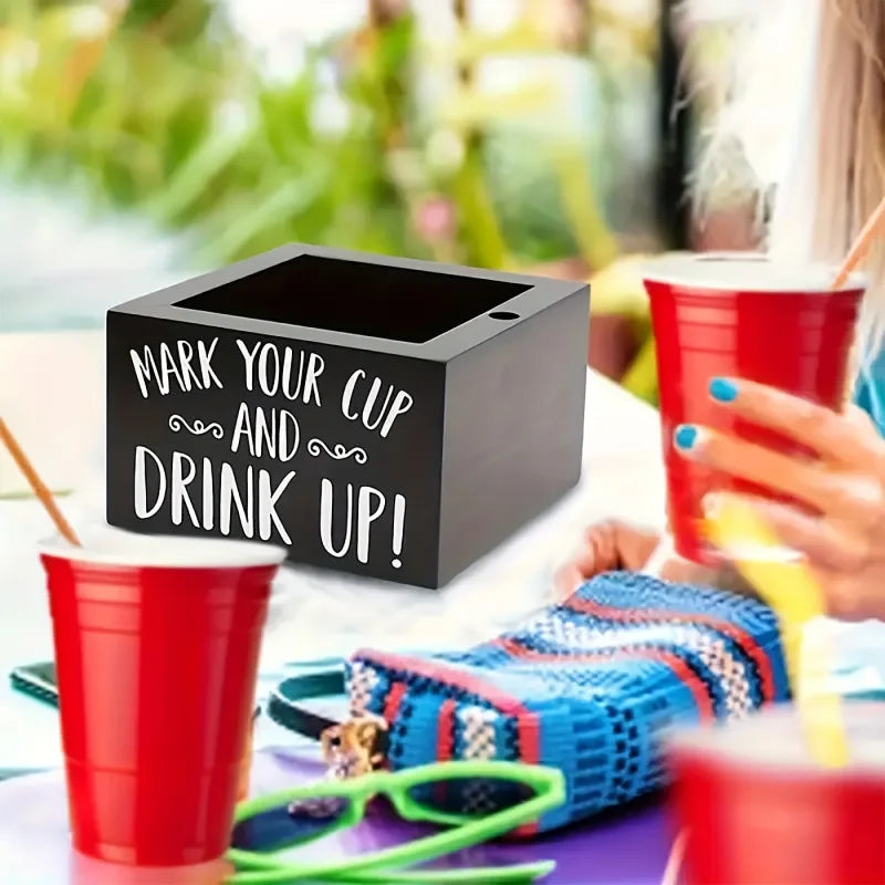 Party Cups Holder with Marker Slot Mark Your Cup and Drink Up Dispenser Wooden Cup Organizer Bar Wedding Party Peaceful Pleasures Health and Wellness