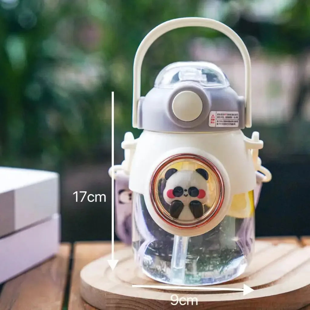 Cute Kids Water Bottles Plastic Sippy Cup with Strap Rope Portable Leakage-proof Cartoon Water Cups Drinkware Cartoon Student Peaceful Pleasures Health and Wellness white 820ml