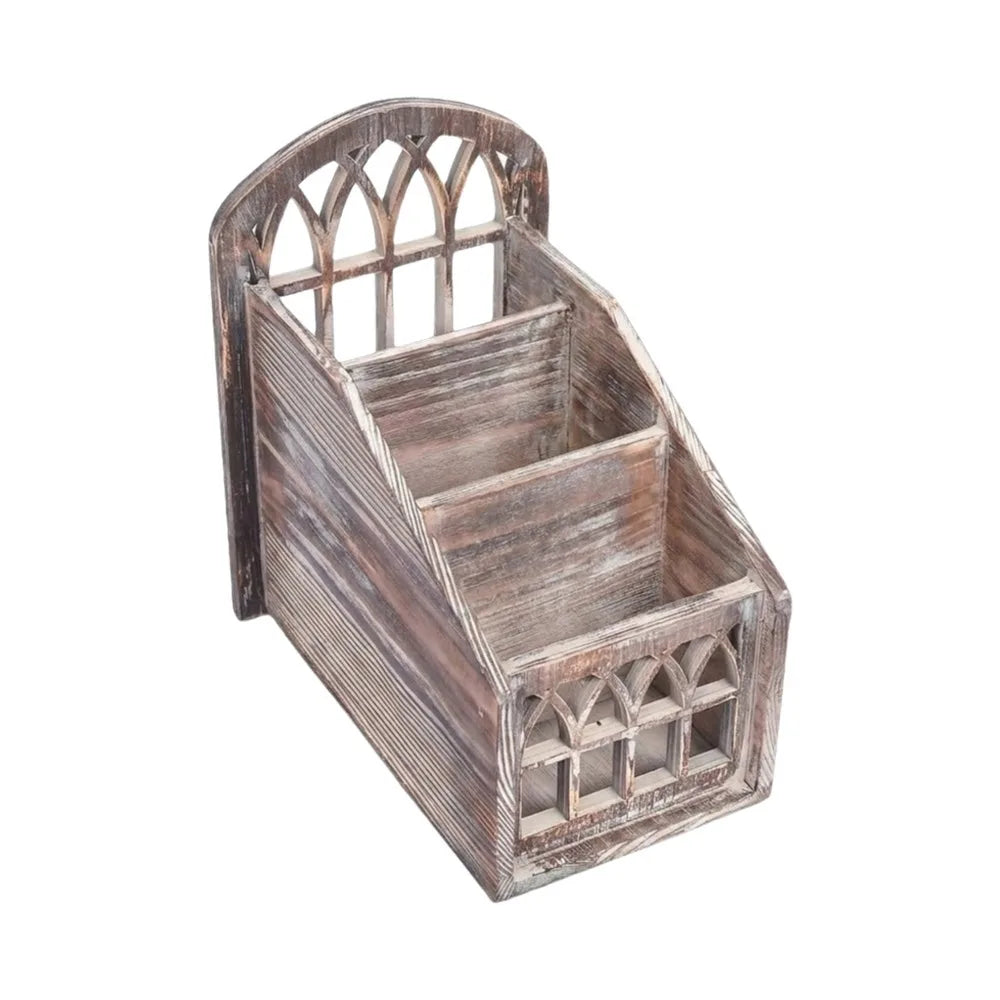 3-Grid Wooden Remote Control Holder | Vintage Desktop Organizer