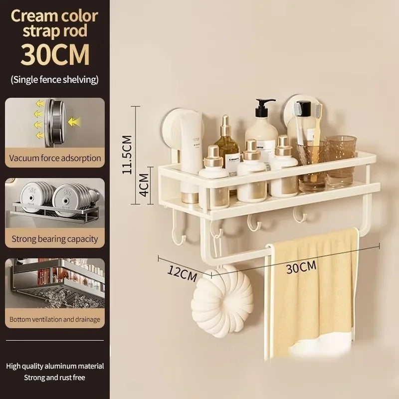No-Drill Aluminum Bathroom Shelf | Suction Cup Wall Organizer