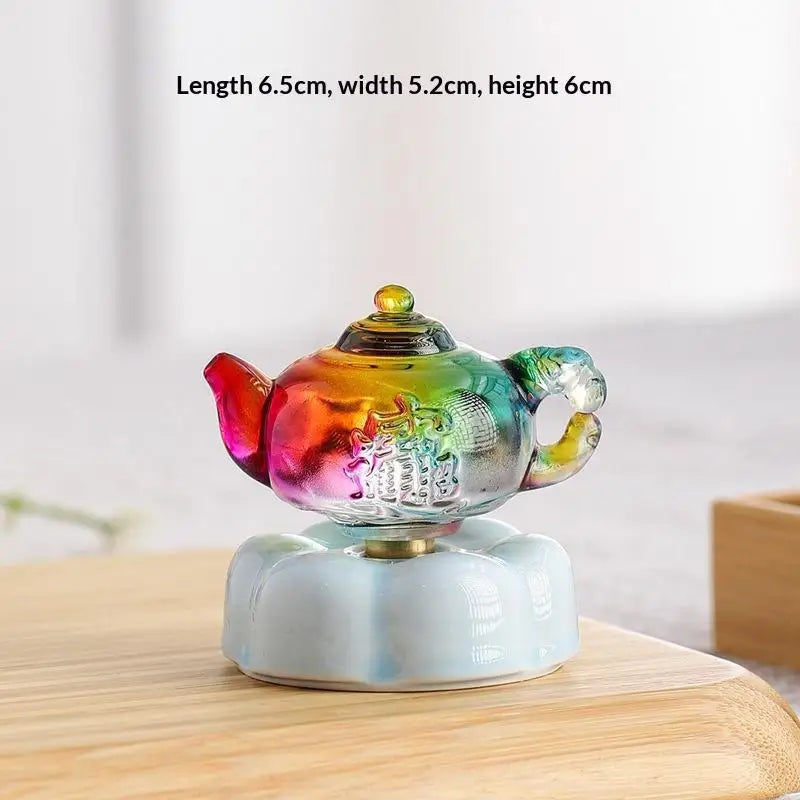 Glazed Teapot Ornament | Whimsical Tabletop Decor Spinning Base