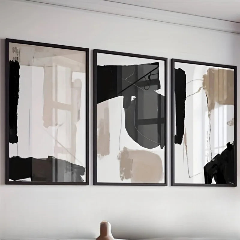 3-Piece Modern Abstract Canvas Wall Art | Black & Beige Set Canvas Wall Art Set Peaceful Pleasures Health and Wellness
