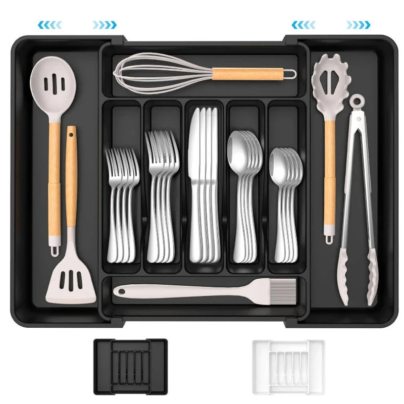Utensil Organizer for Kitchen Drawers, Expandable Cooking Utensil Tray, Adjustable Cutlery Silverware Flatware Holder, Plastic Peaceful Pleasures Health and Wellness