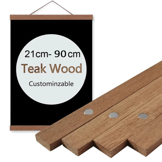 21-90cm Solid Teak Wood Magnetic Poster Hangers Photo Frame Scroll Canvas Paintings Frames for Picture DIY Wall Art Home Decor Peaceful Pleasures Health and Wellness