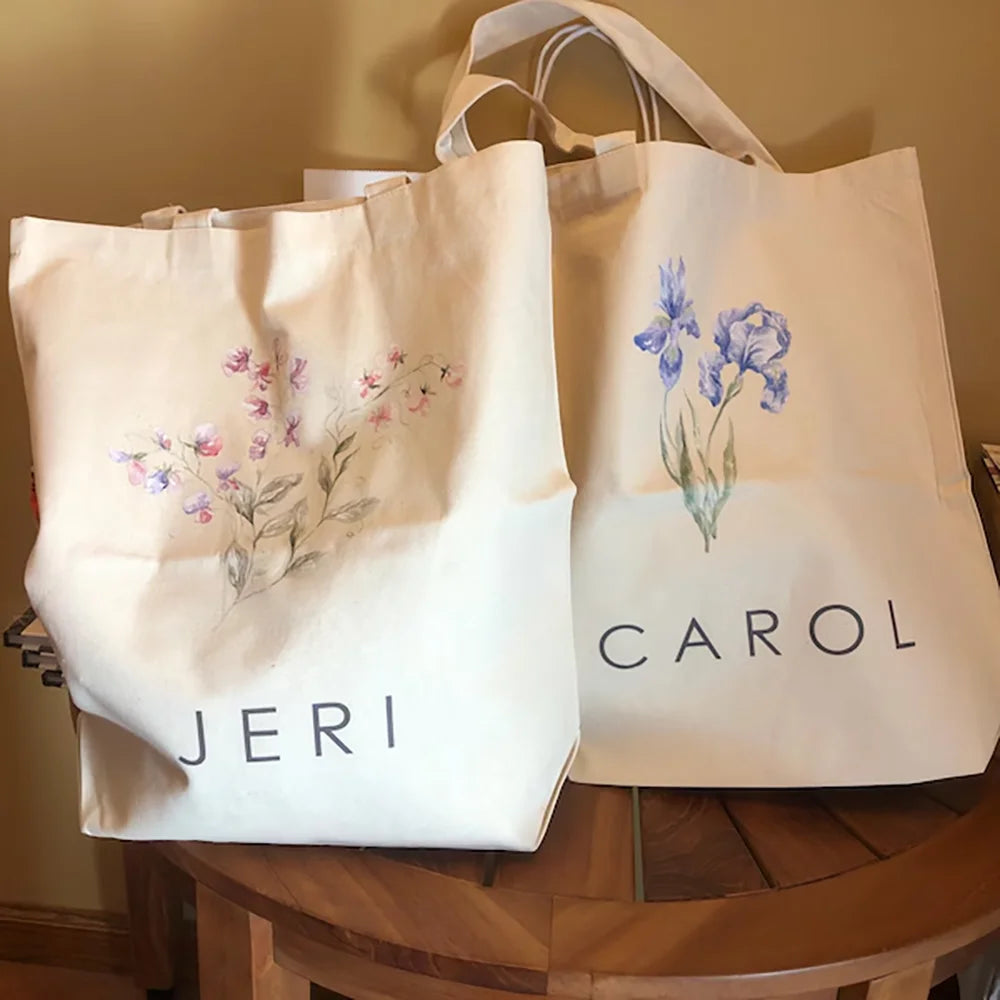 Custom Birth Month Flower Canvas Tote Bag | Personalized Gift