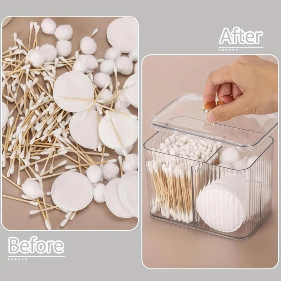 Q-Tips Holder & Bathroom Organizer – 3-Grid Apothecary Jar for Cotton Balls & Swabs