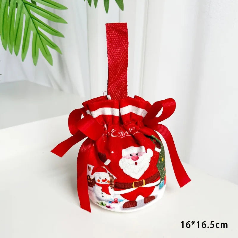Christmas Small Canvas Bag Bouquet Pocket Tight Mouth Gift Packaging Bag Snowman Old Man Christmas Eve 2025 Companion Gift Peaceful Pleasures Health and Wellness