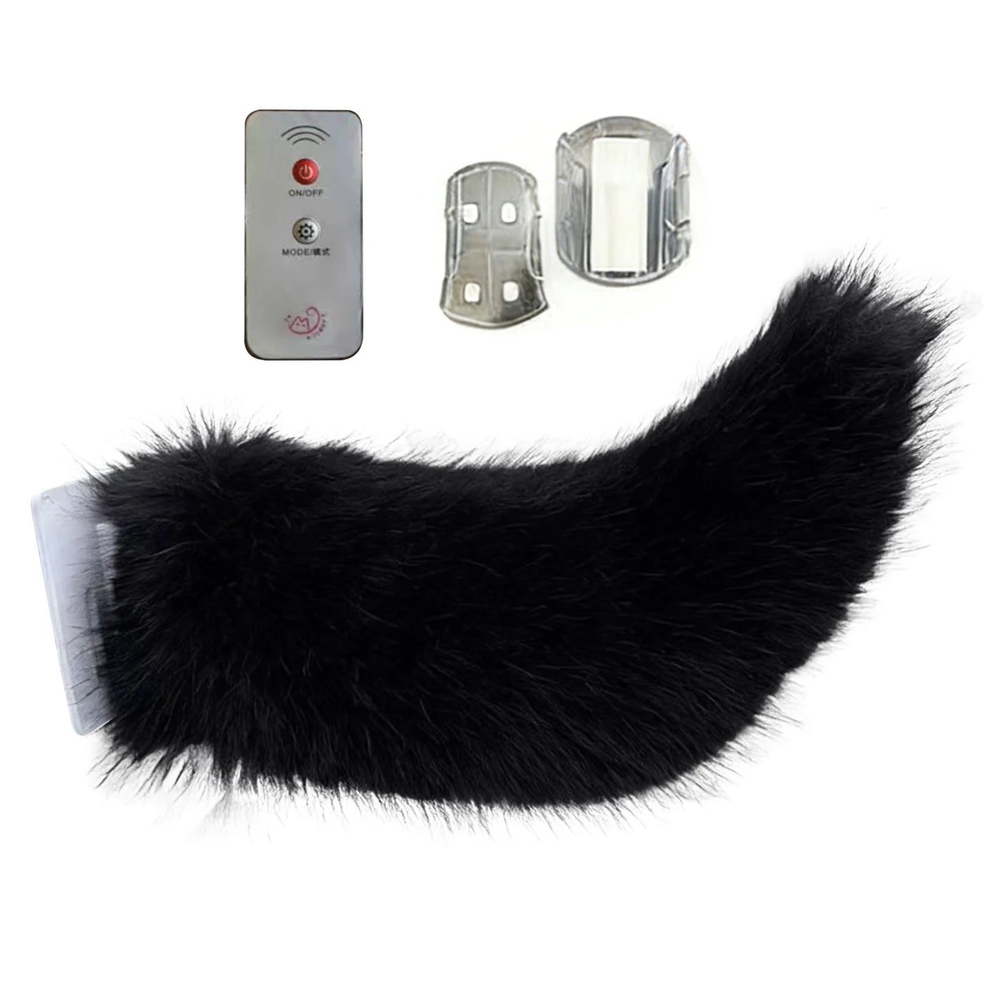 Electric Fluffy Tail For Car Decoration Sound/Remote Control Dynamic Plush Animal Tail With Buckle USB Rechargeable Accessory Peaceful Pleasures Health and Wellness Black