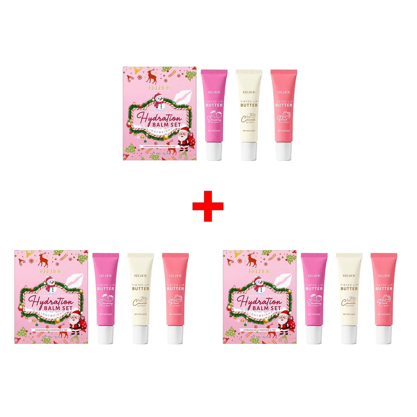 EELHOE Christmas Tinted Lip Balm Set – Moisturize & Exfoliate