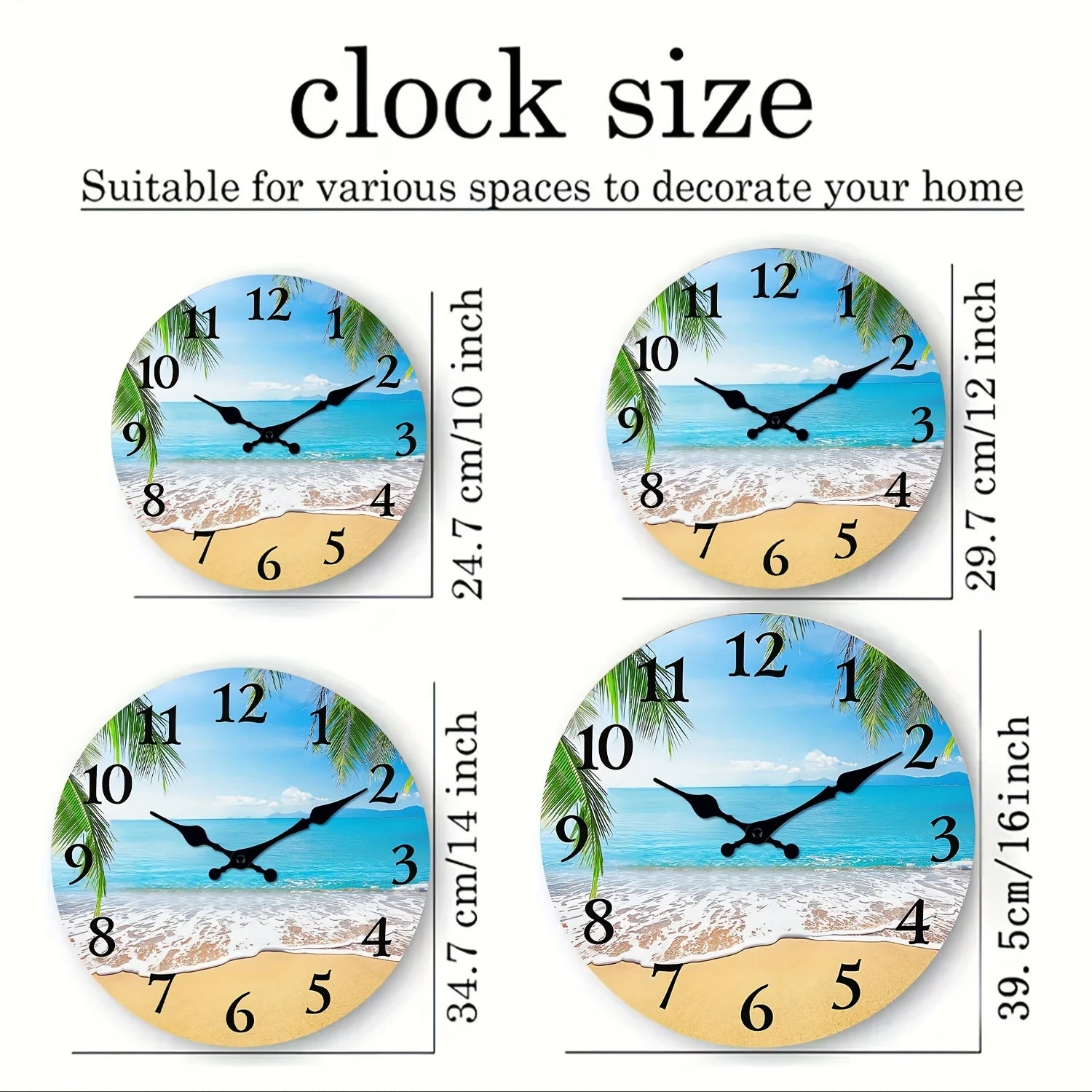 Light Luxury Beach Pattern Wooden Wall Clock for Living Room, Bedroom, Kitchen, Home Decoration, Silent Quartz Clock, Holiday Gift, 10 Inches, 12 Inches (No Battery) Peaceful Pleasures Health and Wellness