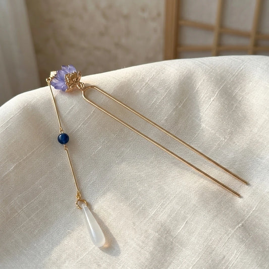 Purple-Lotus Tassel Hairpin For Hanfu Cheongsam Traditional Hairstyle Accessory Peaceful Pleasures Health and Wellness